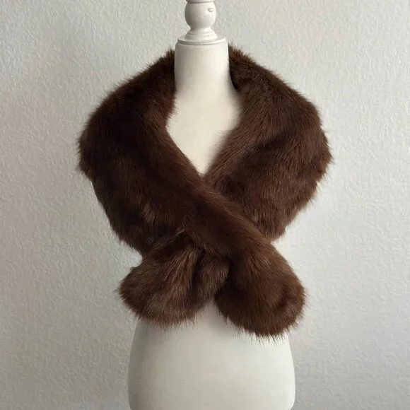 ZARA Accessories Brown Faux Fur Shawl Wrap Scarf - Picture 3 of 8